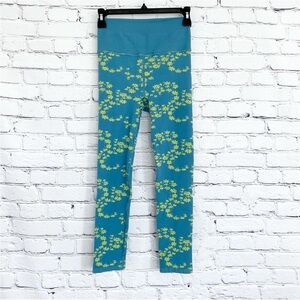 FP Movement by Free People Blue Yellow Floral Ribbed Leggings Size XS Small